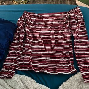 Striped Red and White Long Sleeve off the shoulder top
